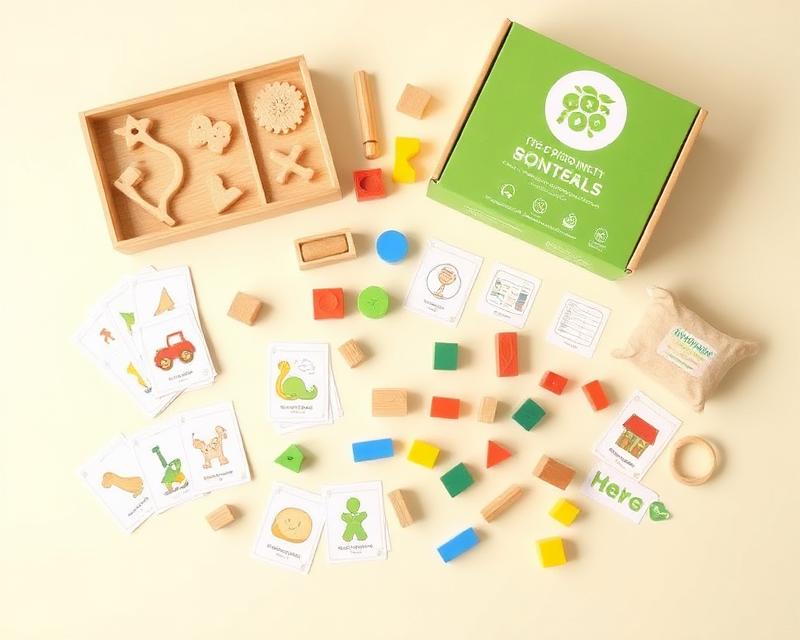 Curated children's developmental play kit flatlay