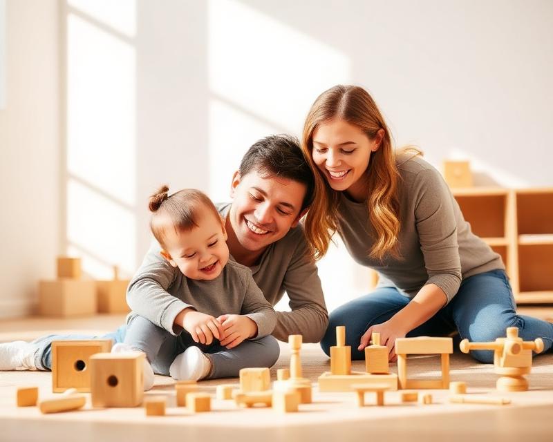 Parent and child playing together with educational toys